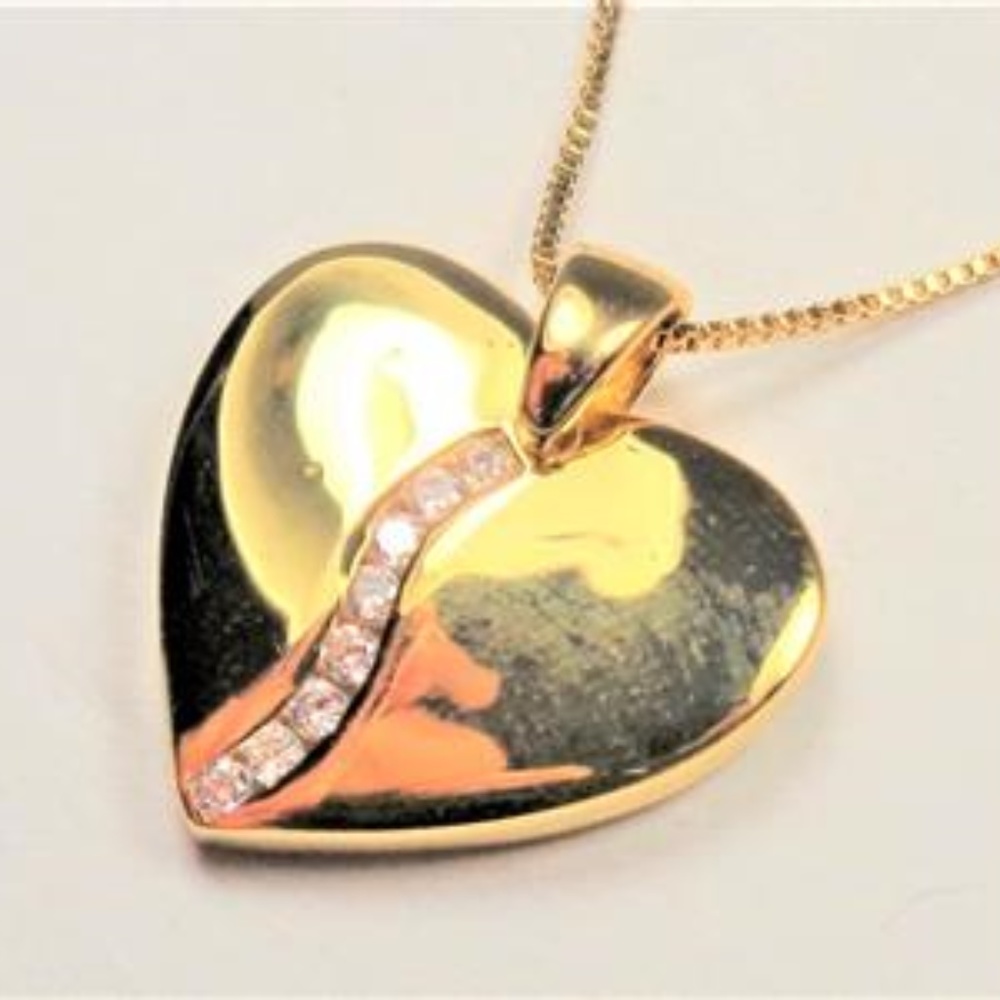 925 SILVER 14K GOLD VERMEIL HEART WITH CZ NECKLACE